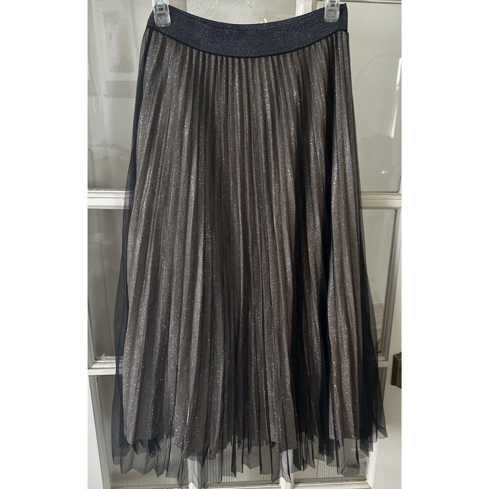 Metallic Pleated Midi Skirt Womens Medium Elastic Waist
